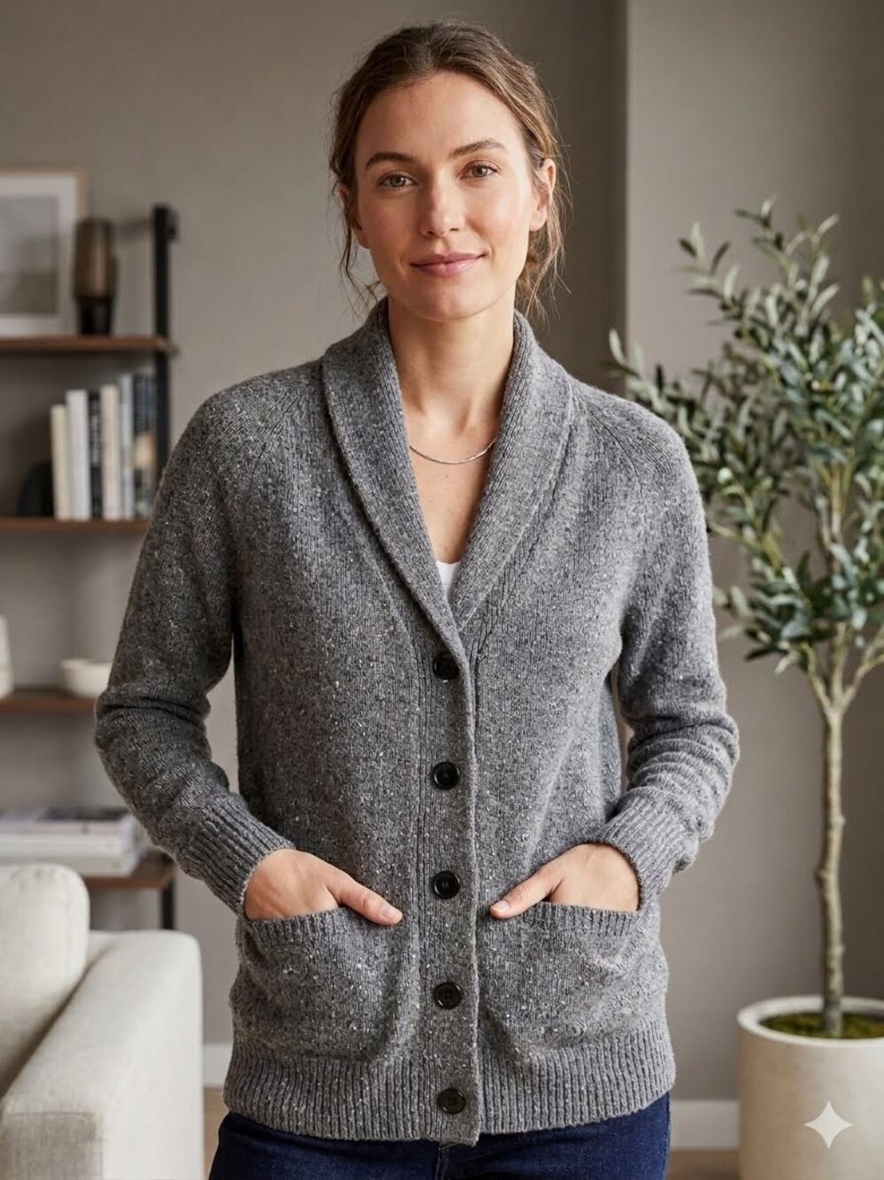 J.Crew Lambswool Shawl Collar Cardigan Sweater Gray XS